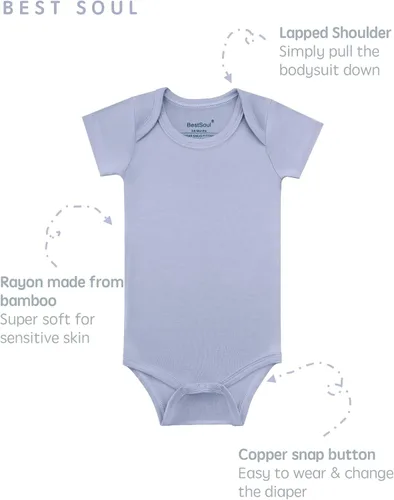 Miniatura 2 de Conjunto de body sólido de manga corta para bebé, rayón hecho de bambú, recién nacido, niño y niña, paquete de 5