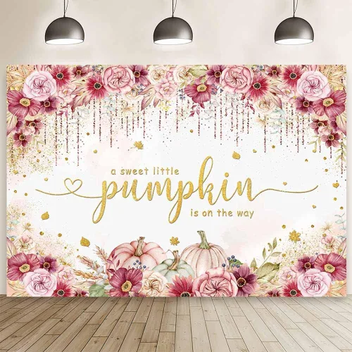 MEHOFOND Fondo de otoño de 7 x 5 pies con temática de calabaza estilo bohemio para baby shower, fondo de fotos de baby shower, color rosa, burdeos,