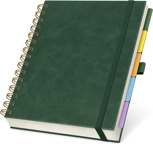 Miniatura 9 de Cuaderno de espiral encuadernado en cuero de tapa dura de 8x10 pulgadas con divisores removibles - Negro - 300 páginas Cuaderno de 5 asignaturas