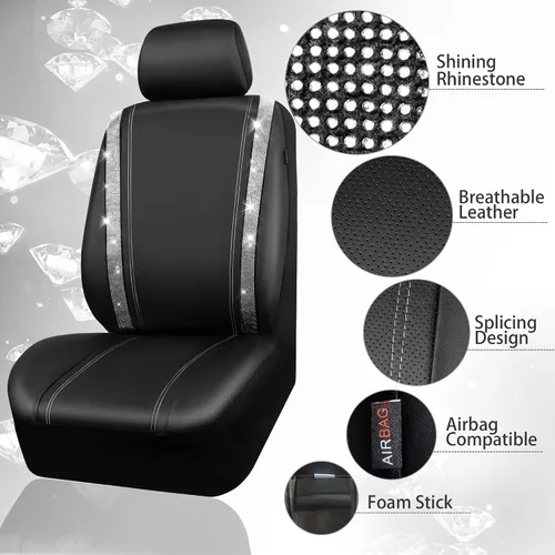 Miniatura 3 de CAR PASS Juego de fundas de asiento de coche con diamantes brillantes de 11 piezas, accesorios de coche con diamantes brillantes para mujer, funda