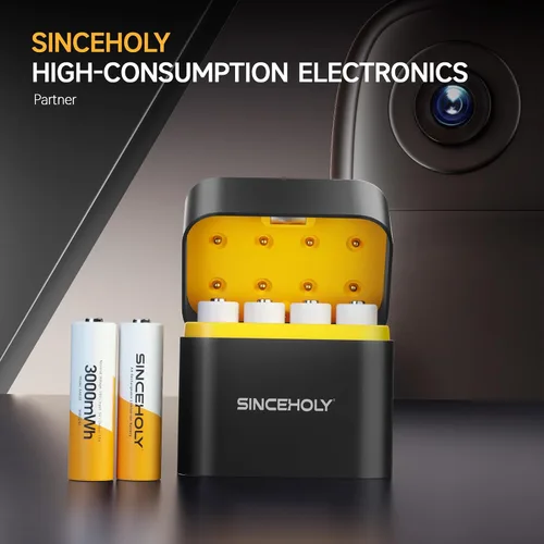 Miniatura 6 de SINCEHOLY Paquete de 8 baterías recargables AA de litio con cargador rápido, baterías dobles de 1.5 V 3000 mWh, más de 1600 tiempos de ciclo