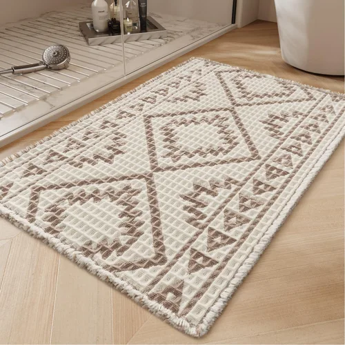 Miniatura 14 de PADOOR -Tapete de baño de punto gofre, súper absorbente, lavable a máquina, antideslizante, con borlas, tapete de baño suave para lavandería, Marrón