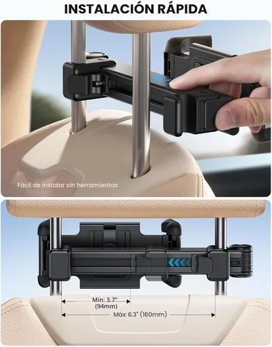 Miniatura 6 de Lamicall Soporte para Tableta de Reposacabezas de Coche - [Bloqueable] [Compatible con Fundas Gruesas] [Clip Plegable] Soporte para Tableta