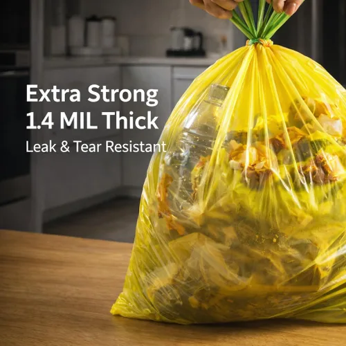 Miniatura 5 de Bolsas de basura biodegradables de 13 galones con cordón, 75 unidades, bolsas de basura altas a base de plantas de 1.4 mil de grosor con práctica