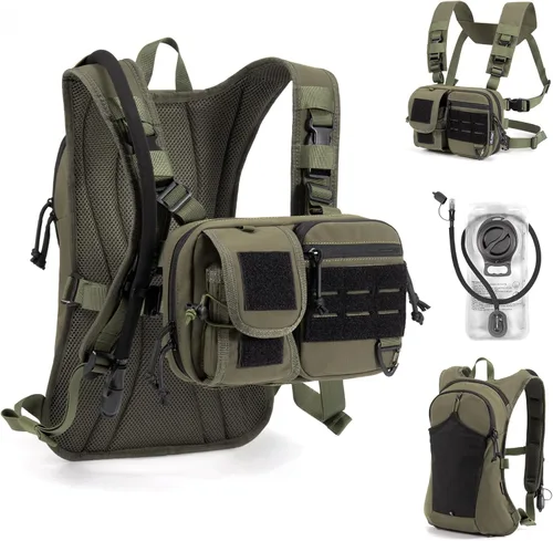 Miniatura 12 de Mochila convertible 2 en 1 para el pecho y mochila de hidratación con vejiga de 2.5 litros, chaleco de hidratación para mujeres y hombres, Negro