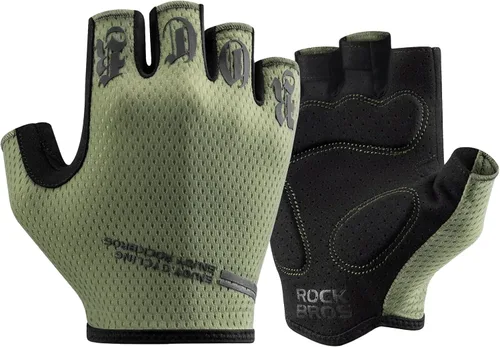 ROCKBROS Guantes de ciclismo para hombres y mujeres, guantes de ciclismo transpirables de medio dedo, guantes acolchados que absorben los golpes