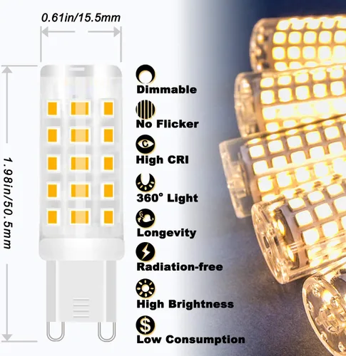 Miniatura 3 de ALIDE Bombillas LED G9 regulables de 3 W para reemplazar 20 W, 25 W, 30 W, equivalente a halógeno, 2700 K, blanco cálido suave, AC120V G9