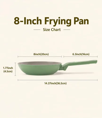 Miniatura 8 de USELUCK Sartén antiadherente, sartén para huevos, sartén para tortillas, libre de PFOA, sartén de cerámica de 8 pulgadas, inducción con todas