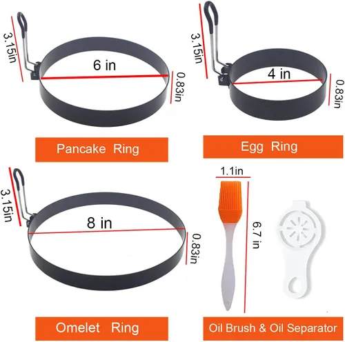 Miniatura 6 de Juego de olla de huevos de acero inoxidable, anillo de tortilla de 8 pulgadas, anillo para panqueques de 6 pulgadas, anillo de huevo de plancha de 4