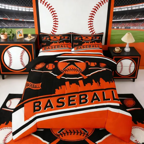 Miniatura 12 de Juego de edredón con bandera de Estados Unidos, juego de ropa de cama de béisbol y sóftbol, tamaño Queen, edredón acolchado con estrellas blancas