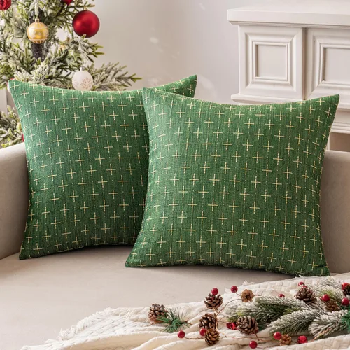 MIULEE - Juego de 2 fundas de almohada decorativas navideñas de lino de arpillera, modernas, estilo campestre, rústicas, tejidas, con textura, para