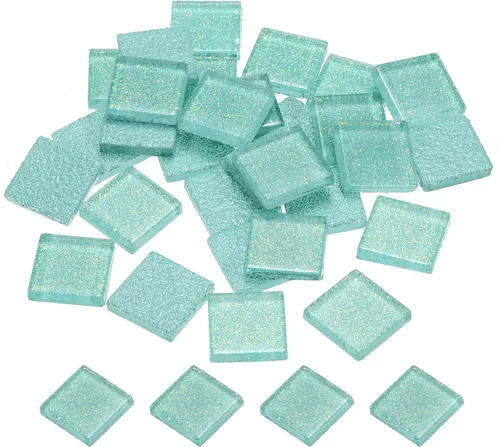 Miniatura 23 de MECCANIXITY Azulejos de mosaico, azulejos de vidrio, piezas de vidrio de mosaico de cristal brillante, cuadrados a granel, 0.8 x 0.8 in para Azul