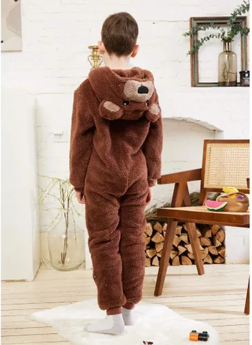 Miniatura 7 de COSUSKET Disfraz de oso marrón de franela de ajuste cómodo para niños, pijamas de animal para niños y niñas, regalos