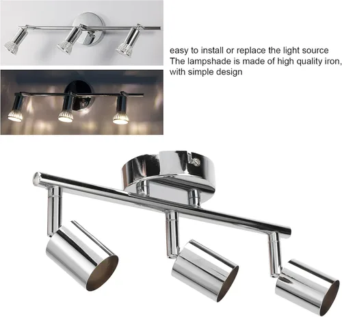 Miniatura 8 de Kit de iluminación de riel, base giratoria de techo con base de luz de pista de 3 luces con enchufe GU10 para comedor, sala de estar, dormitorio