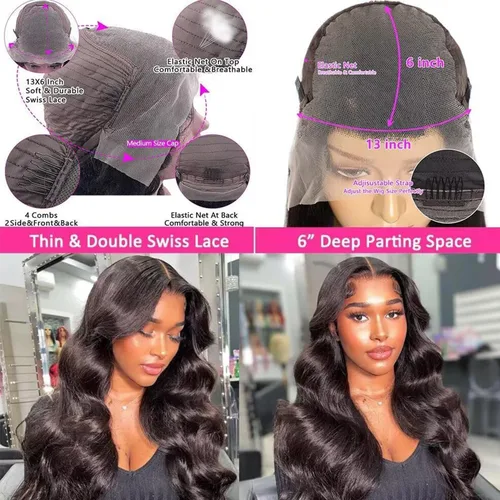 Miniatura 4 de Pelucas de cabello humano ondulado con encaje frontal de 13 x 6 pulgadas, prearrancado, densidad del 180%, peluca frontal de encaje HD, pelucas