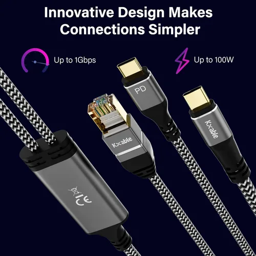 Miniatura 4 de Cable Ethernet a USB-C, 6 pies, cable tipo C a RJ45 con USB-C macho, carga rápida PD de 100 W, Gigabit, para MacBook Surfing Internet