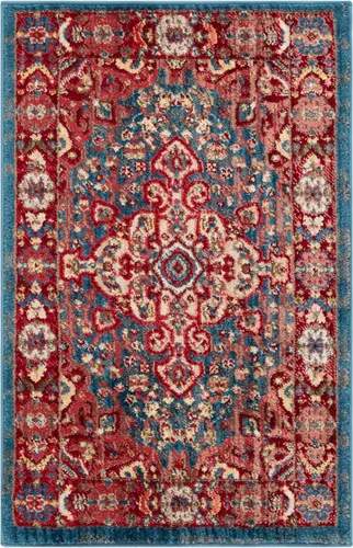 SAFAVIEH Kashan Collection Area Rug - 2' x 3', Blue & Red, Traditional Oriental Design, Non-Shedding & Easy Care, Ideal for High Traffic Areas in