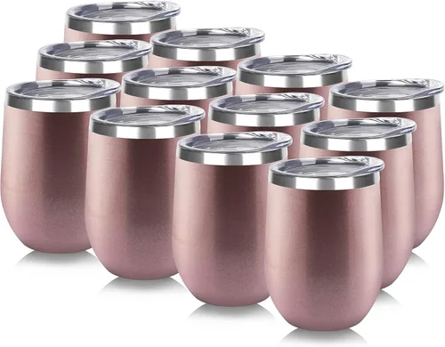 Miniatura 31 de DOMICARE - Juego de 8 vasos de vino de 12 onzas con tapa, hechos de acero inoxidable con aislamiento al vacío de doble pared, color celeste Azul