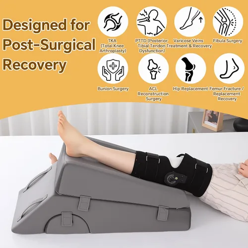 Miniatura 4 de MABOZOO Almohada de elevación de piernas para después de la cirugía, almohada de recuperación de reemplazo de rodilla de 5 alturas con almohadilla