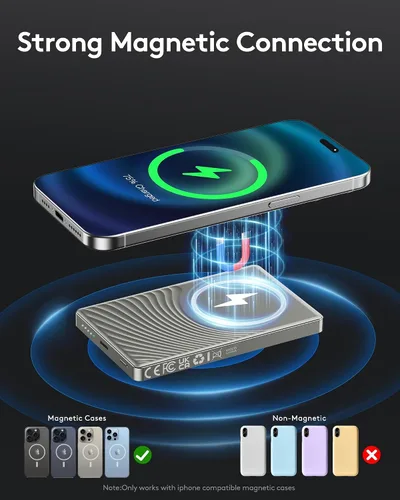 Miniatura 3 de Magsafe - Batería magnética inalámbrica de 10000 mAh con carga USB C, esencial de viaje para cargador portátil Magsafe compatible con iPhone