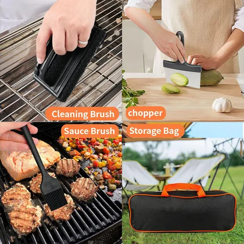 Miniatura 7 de Juego de herramientas para parrilla de barbacoa resistente, kit de accesorios de parrilla de acero inoxidable para asar al aire libre