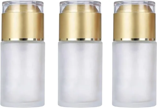 QUUPY Paquete de 3 botellas vacías recargables de vidrio esmerilado transparente, dispensadores de cosméticos portátiles de viaje para loción,