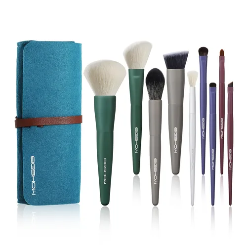 Miniatura 11 de EIGSHOW Juego de 5 brochas de maquillaje diario para base, polvo y delineador de ojos, vegano y libre de crueldad, kit de brochas de maquillaje Negro