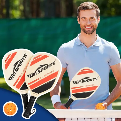 Miniatura 7 de WIn SPORTS - Juego de 2 palas de pickleball de madera, raqueta para principiantes, palas de pepinillo con 2 paletas, 4 bolas y 1 bolsa