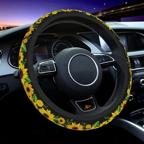 Miniatura 8 de Funda para volante, funda para volante de margaritas retro para mujeres y hombres, antideslizante, transpirable y absorbente de sudor, universal