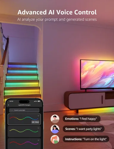 Miniatura 3 de Lepro Tira de luces LED inteligentes S2 AI – Tiras de luz RGBCW de 16.4 pies con 2700K-5700K blanco cálido sintonizable, segmento de color DIY