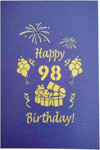 Miniatura 7 de iGifts And Cards Tarjeta desplegable 3D de cumpleaños 98, regalos coloridos y celebración de hitos de globos, saludo sincero para personas mayores