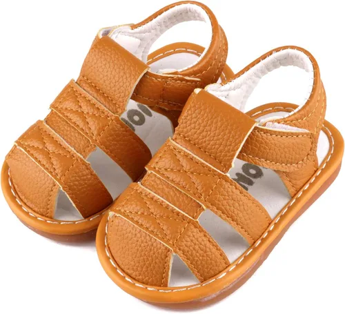 Miniatura 2 de QIETION Sandalias chirriantes para niños y niñas pequeños, puntera cerrada, suela de goma antideslizante, zapatos para primeros pasos