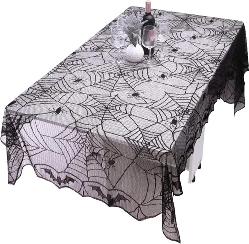 Miniatura 5 de Rockcloud Mantel rectangular de encaje de poliéster para decoración de Halloween, cenas, 71 x 53 pulgadas