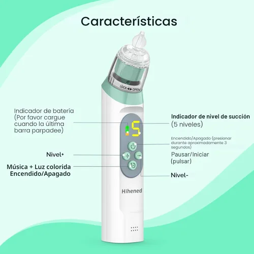 Miniatura 7 de Aspirador nasal eléctrico para bebé, aspirador de nariz para niños pequeños, chupón de nariz impermeable para bebé, limpiador de nariz con 3 puntas