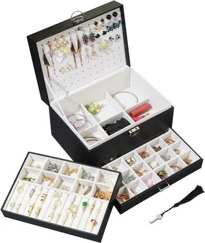 BOOVO Joyero de aretes para mujer y niña, organizador de aretes de 5 capas, caja organizadora de joyas con cerradura para aretes, organizador de