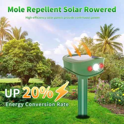 Miniatura 4 de Repelente de topos actualizado 2025 alimentado por energía solar, repelente ultrasónico de ratones de campo de golf para exteriores con LED