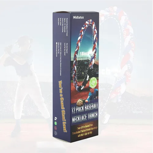 Miniatura 8 de Paquete de 12 Collares de Béisbol de 18 Pulgadas, Regalo de Equipo para Fanáticos de Béisbol, Diseño de Cuerda Tornado de Titanio Triple Trenzado