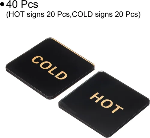 Miniatura 3 de PATIKIL Etiqueta autoadhesiva para agua caliente/fría, paquete de 5 pares/10 calcomanías cuadradas acrílicas para fregaderos de grifos, negro/dorado