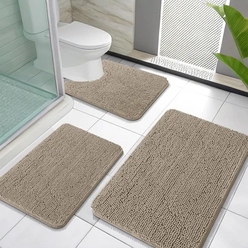 Miniatura 51 de OLANLY Juego de Alfombras de Baño de 3 Piezas, Tapetes de Baño de Chenilla Suave y Absorbente y Alfombra de Contorno en Forma de U para Inodoro