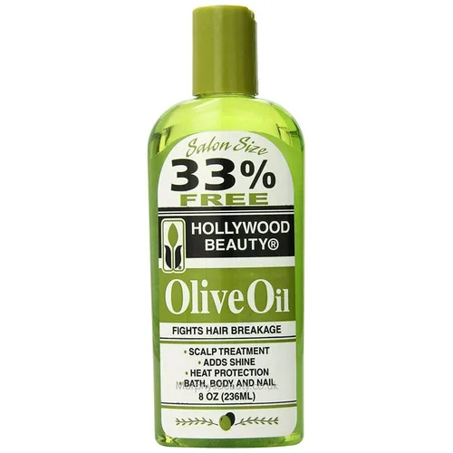 Hollywood Beauty Aceite de oliva para el cabello, botella de 8 onzas, también para baño, cuerpo y uñas, combate la rotura del cabello, tratamiento
