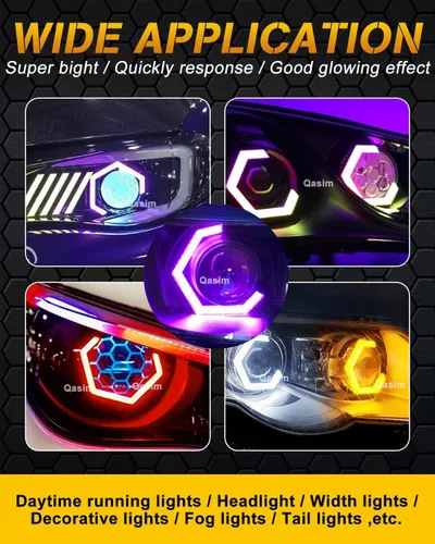 Miniatura 4 de Qasim Hexagon Ojos de Ángel 70MM RGB APP Control Anillos de Halo Luz de Retroceso para Coche Moto Accesorios de Decoración DRL Luz de Conducción