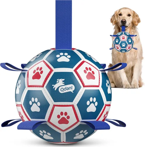 Miniatura 26 de QDAN Pelota de fútbol para perros con correas, juguetes interactivos de forcejeo, juguete de cumpleaños para cachorros, juguete acuático, para rojo