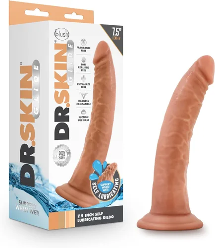 Dr. Skin Glide - Consolador autolubricante de 7.5 pulgadas, con ventosa, compatible con el cuerpo, seguro, aspecto realista y tacto, juguete sexual