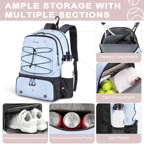 Miniatura 2 de Mochila de Tenis Arcoyard con Capacidad para 2 Raquetas, Bolsas de Tenis Profesionales para Mujeres, Mochila de Tenis con Compartimento Ventilado