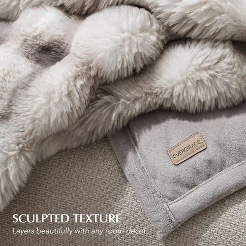 Miniatura 5 de EverGrace - Manta ultra suave de lujo, esponjosa, de pelo de conejo sintético, cálida y gruesa, para cama, reversible, para sofá, silla, color gris