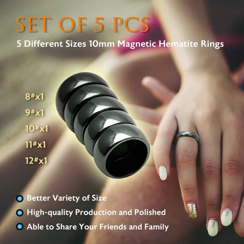 Miniatura 20 de Morchic - Anillos unisex de piedras de hematita, para equilibrar ansiedad, chakra raíz, (paquete de tamaños mixtos)