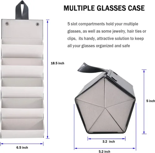 Miniatura 5 de Organizador de almacenamiento para lentes de sol, estuche de viaje plegable con 5 compartimentos de ranura para múltiples gafas
