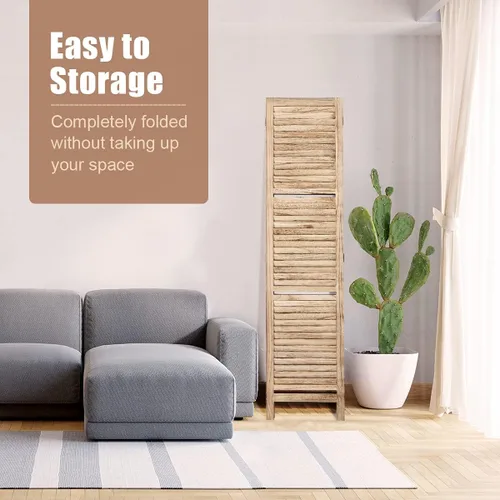 Miniatura 7 de Divisor de habitación de 4 paneles con 3 estantes de almacenamiento extraíbles, pantalla de privacidad plegable de 5.6 pies, divisor de pared