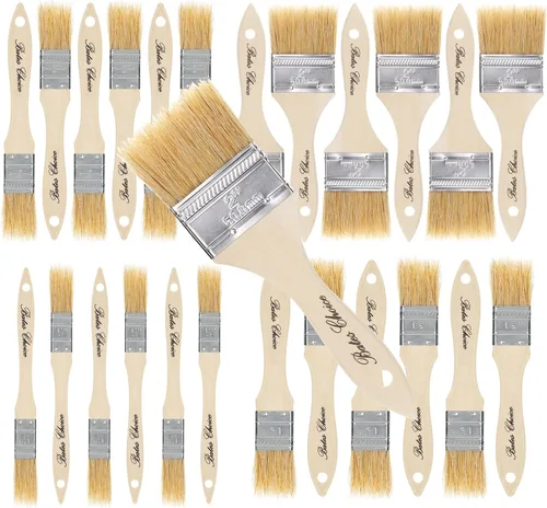 Bates- Juego de pinceles de cerdas naturales - Varios tamaños, paquete de 24, brochas desechables para pintura, tinte de madera y más