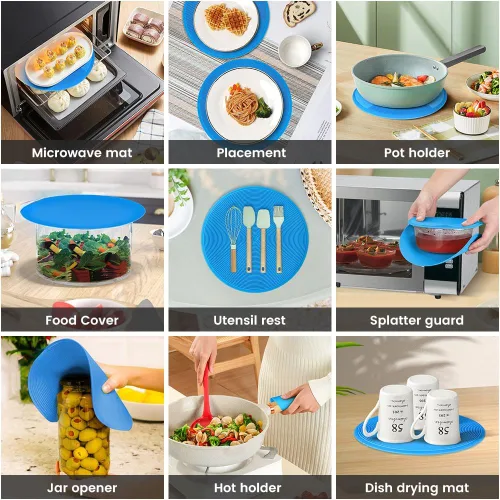 Miniatura 7 de Cubierta para salpicaduras de microondas – Alfombrillas de microondas multiusos, soporte de silicona para alimentos calientes, cubierta de placa